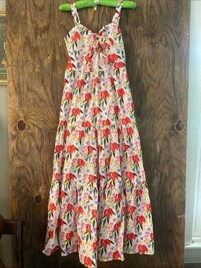 NWT FATE Floral Tiered Maxi Dress, White with Red & Multicolor Painted Floral S